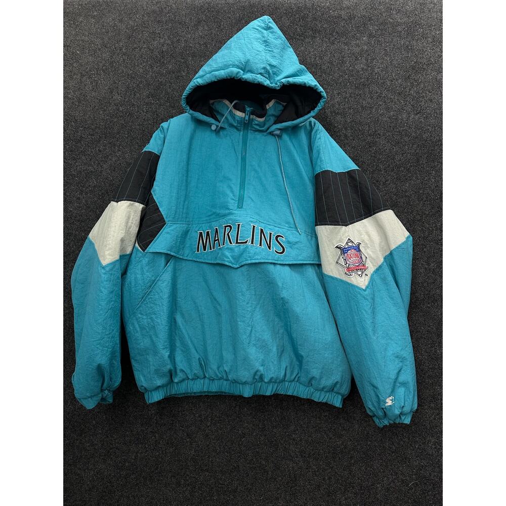 Vintage Starter Florida Marlins Pullover Jacket Men’s XL Teal Hooded MLB